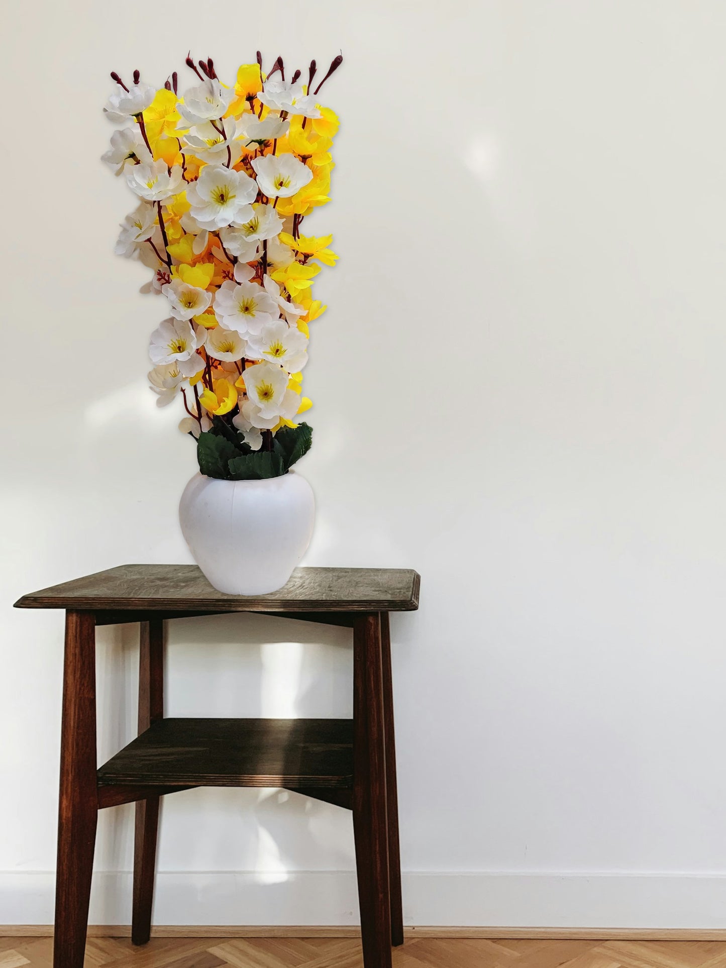 ARTSY® Artificial Flowers With Pot For Home Decoration, Office Decor Cherry Blossom combo, Yellow, White, 1 Piece