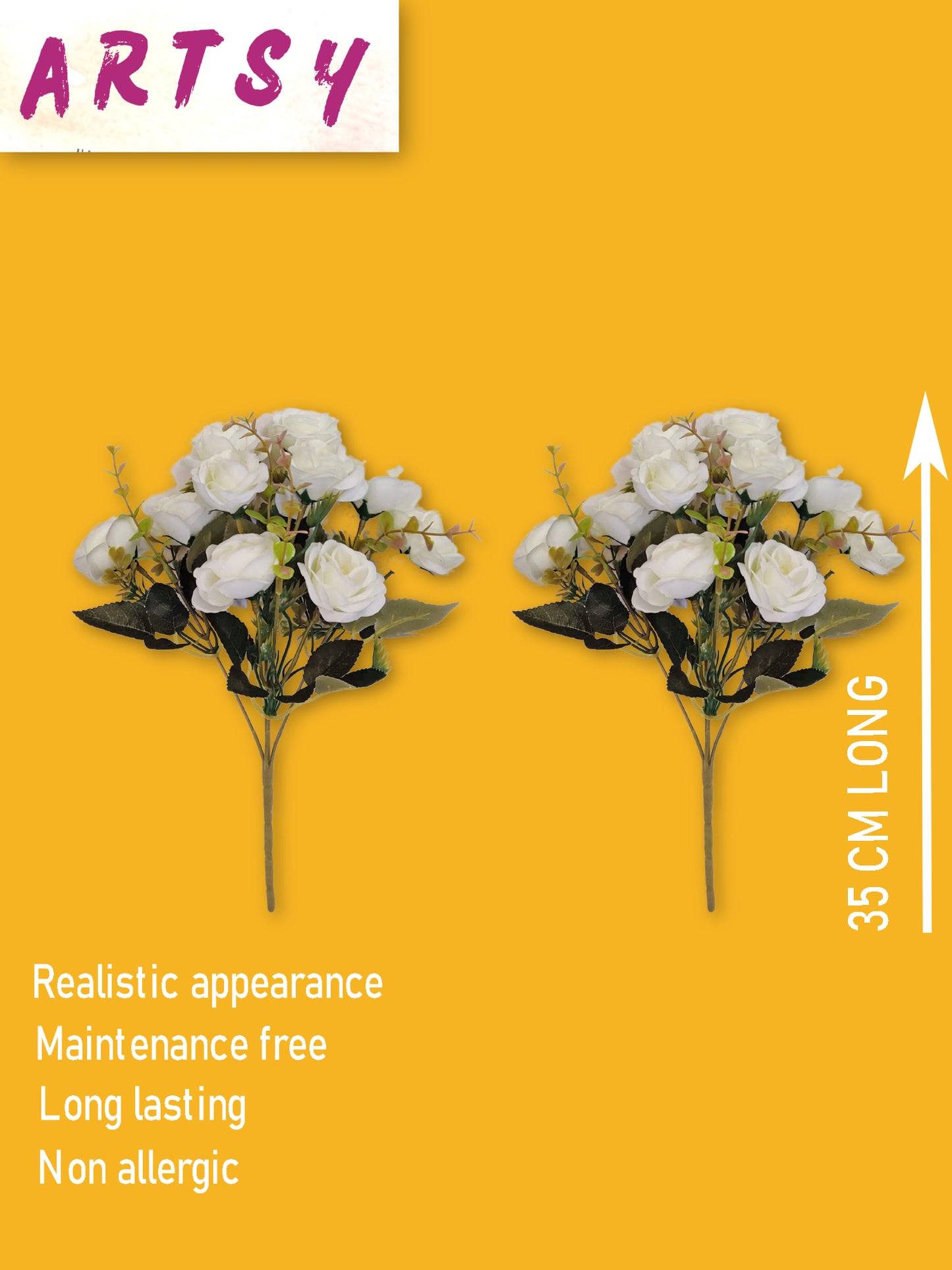 Artificial Flowers for decoration peony rose flower bunch for vase/pot, home/office decor, gift, artificial plant, Craft, Without Vase, combo, Pack of 2 piece, white