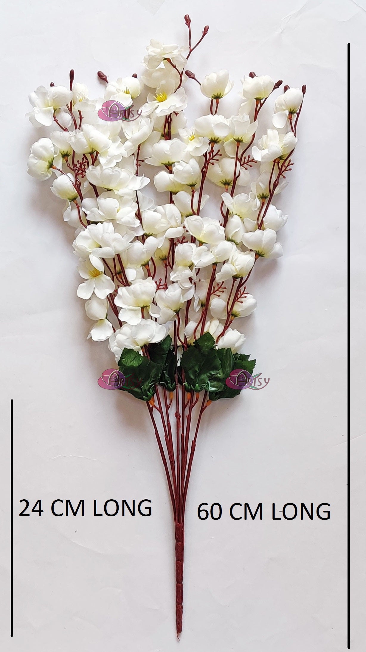 Elegant White Artificial Cherry Blossom Flower Bunch - Lifelike Pack of 1 Piece for Timeless Beauty, Without Vase, 55 Cm Long