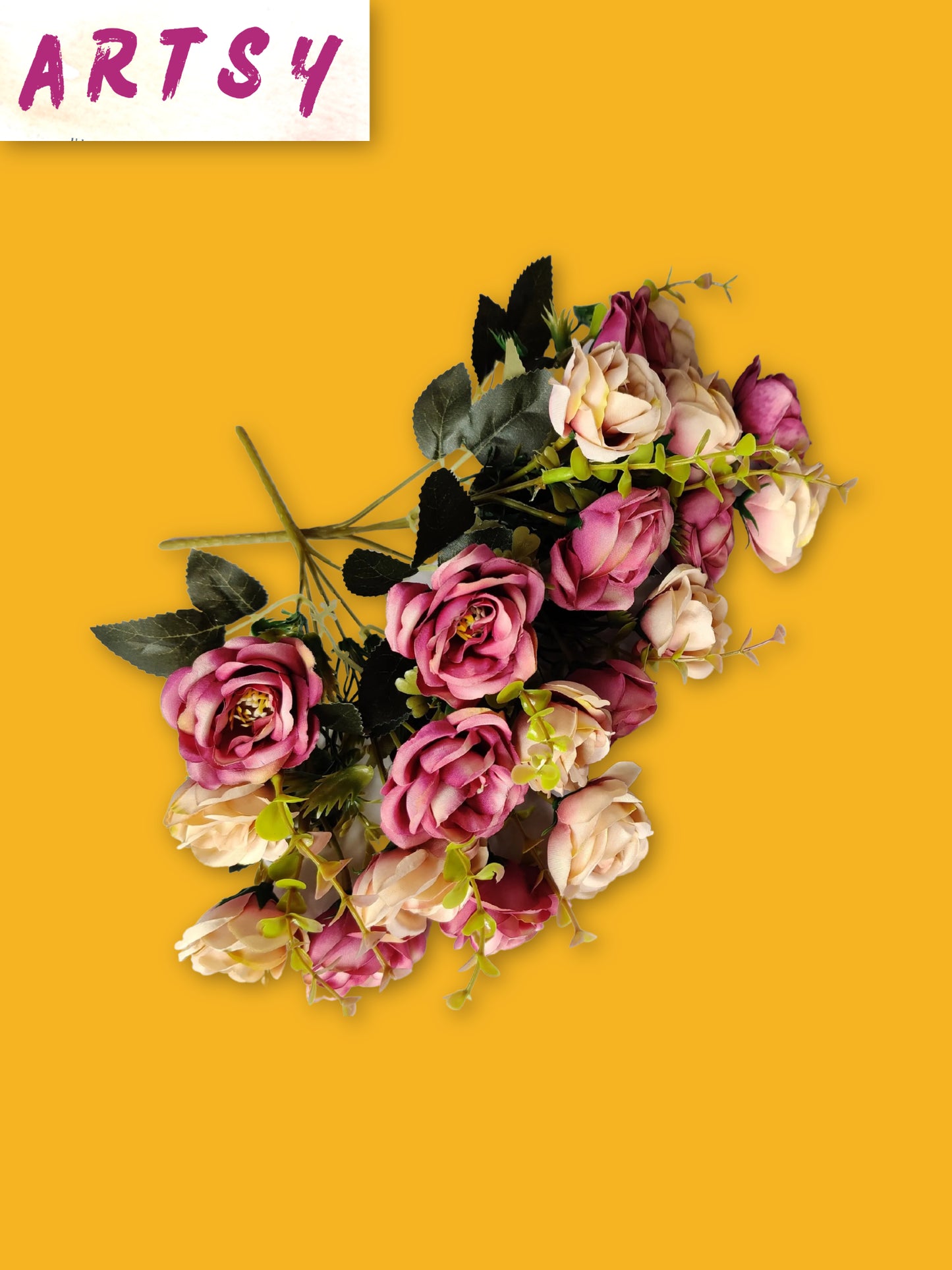 Artificial Flowers for decoration peony rose flower bunch for vase/pot, home/office decor, gift, artificial plant, Craft, Without Vase, Pack of 2 piece, multi, 35 cm height