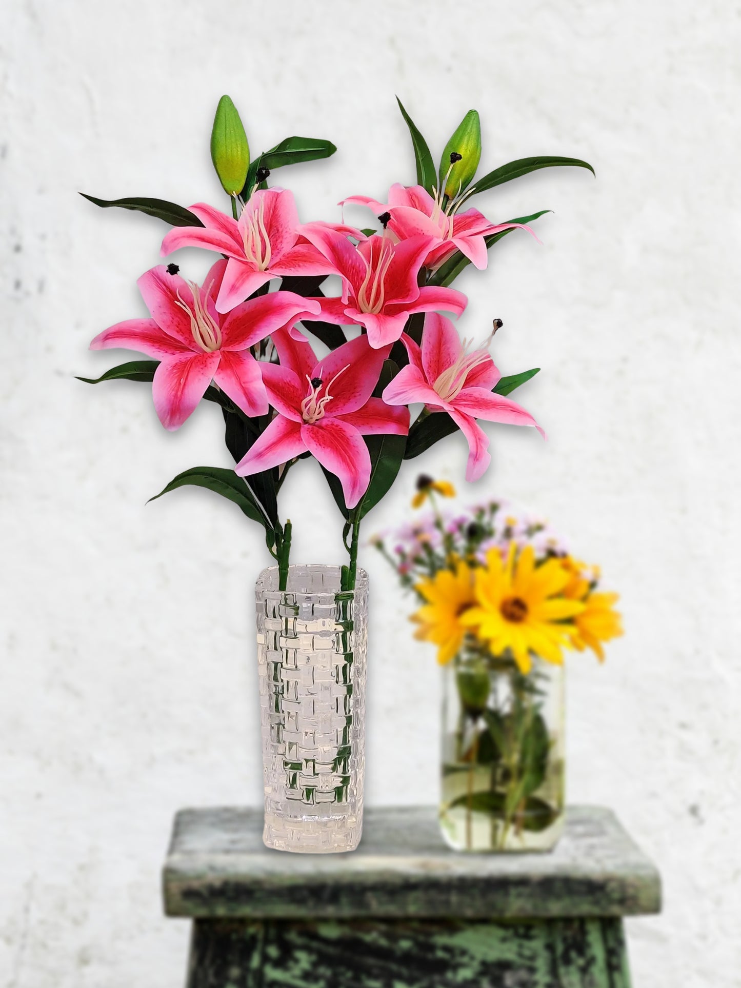 Enchanting Pink Artificial Lily Flower Stick: Timeless Elegance in Every Detail For Home Decor, Office Decor, Vae Filler, Gifting and many more, 3 Big flowers, 100 CM Long