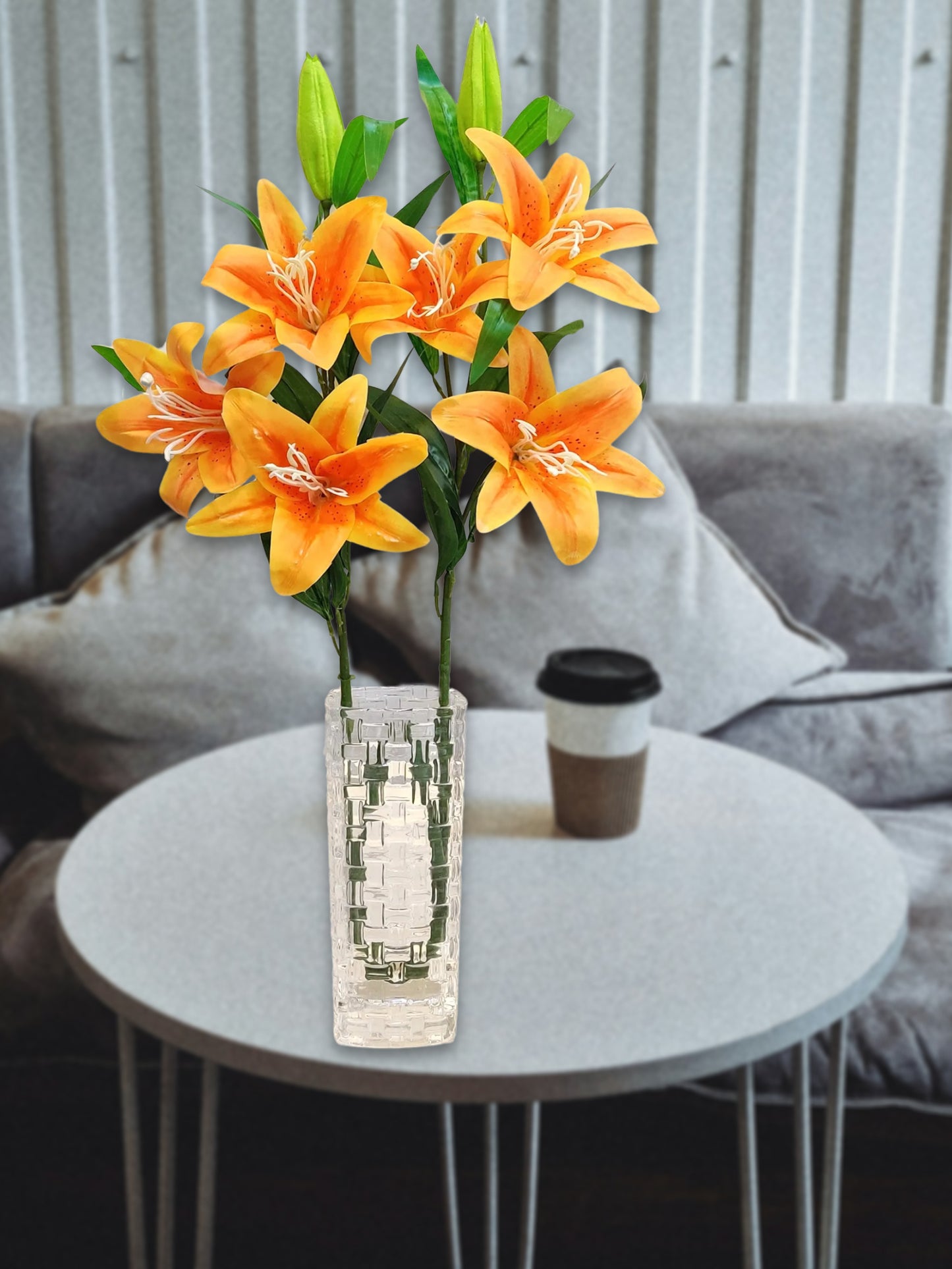 ARTSY Artificial Lily Flower Stick Orange: Timeless Elegance in Every Detail For Home Decor, Office Decor, Vae Filler, Gifting and many more, 3 Big flowers, 100 CM Long