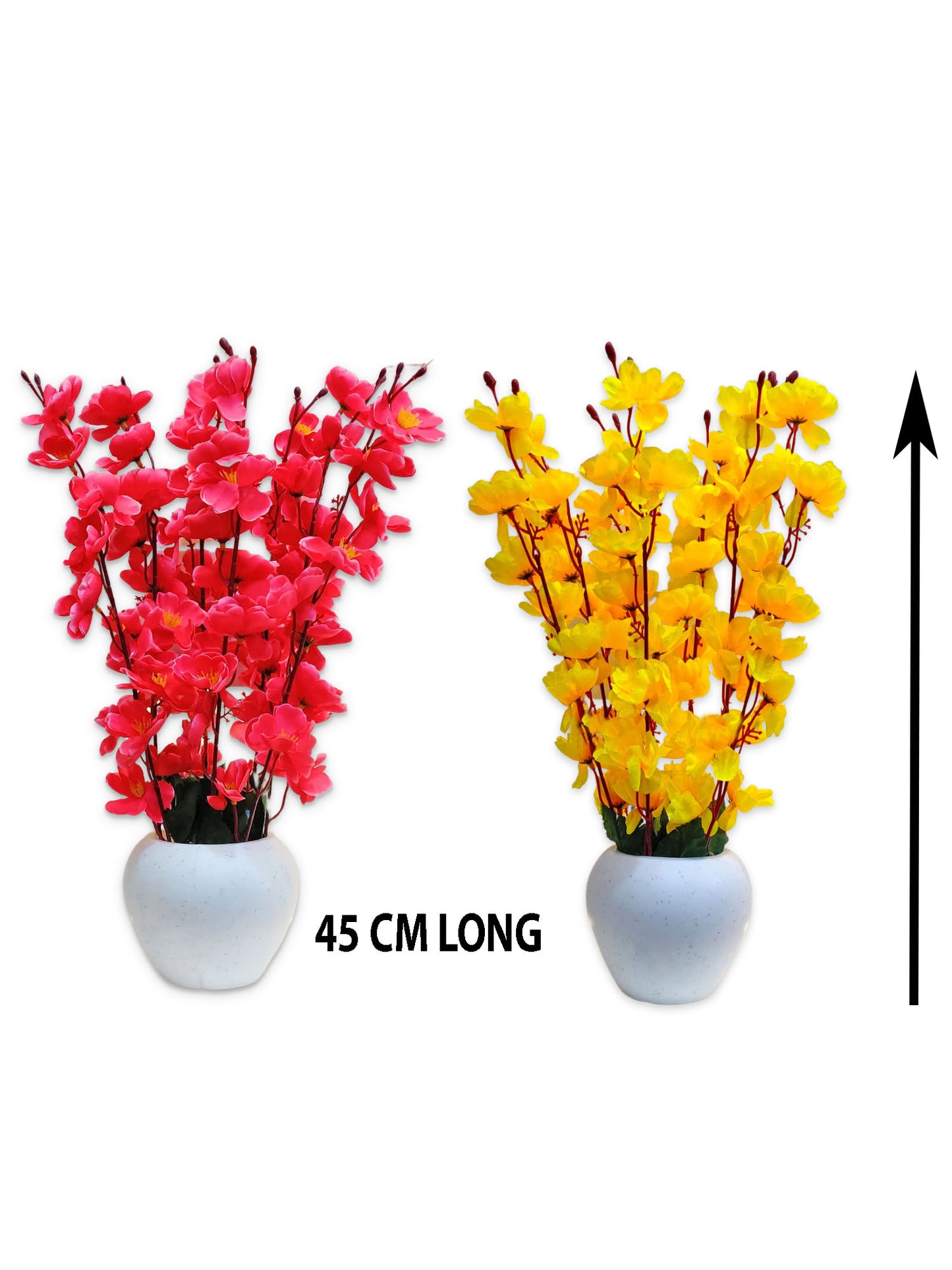 ARTSY® Artificial Flowers With Pot For Home Decoration, Office Decor Cherry Blossom combo, Maroon, Yellow, Pack of 2 Pieces.