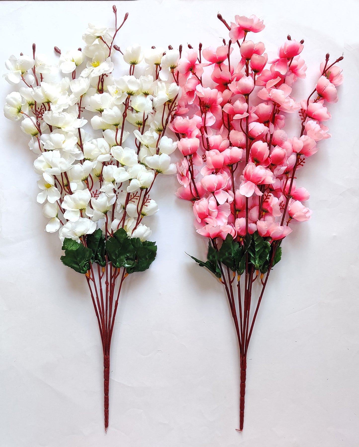 ARTSY® Artificial Flowers For Home Decoration Cherry Blossom Flower Bunch For Vase , Office Decor, Without VASE, Combo (White light pink , Pack of 2 Pieces)