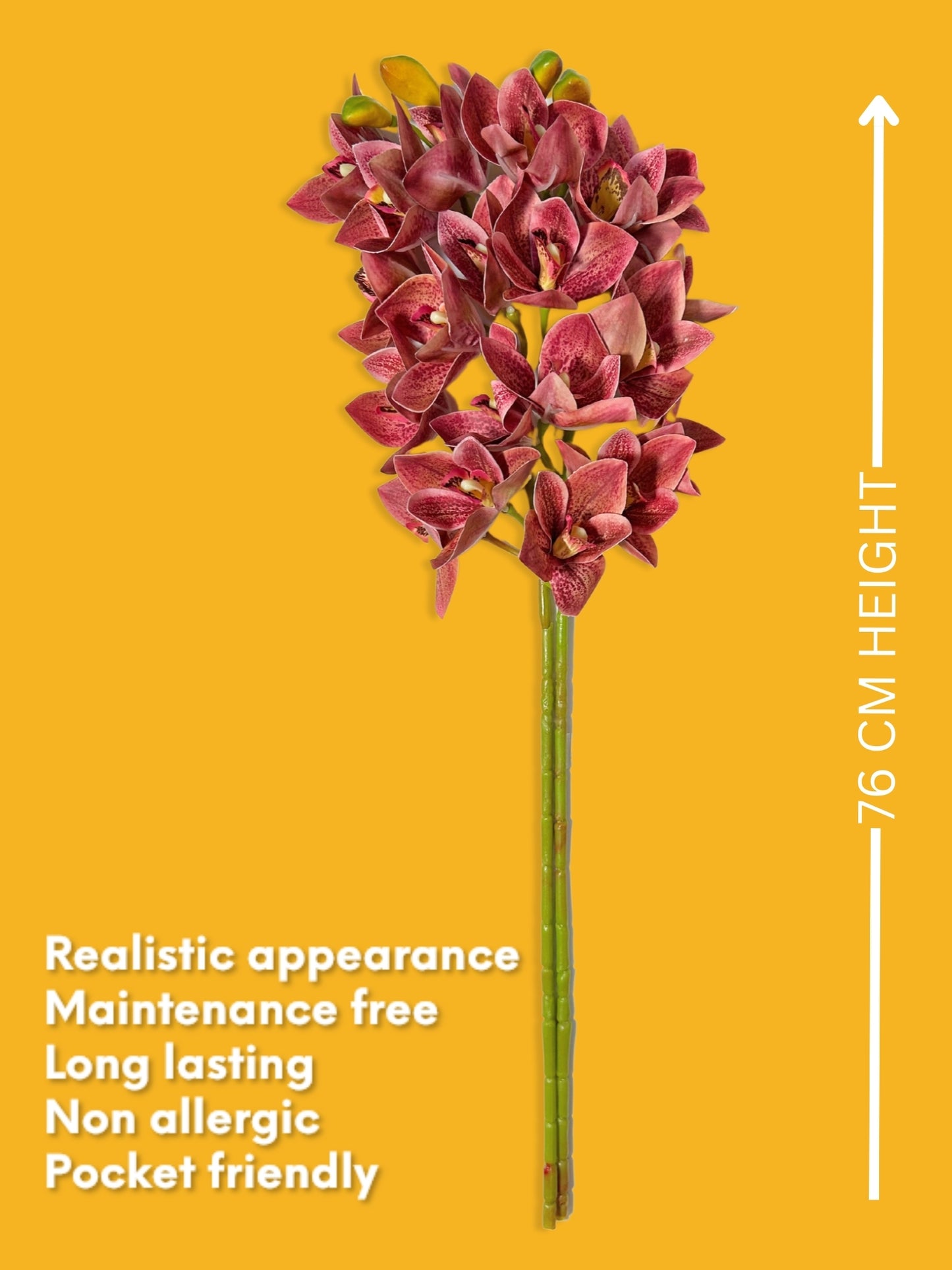 Artificial Flowers for decoration orchid flower bunch/stick for vase/pot, home/office decor, gift, artificial plant, Craft, Without Vase, Pack of 1 piece, 76 cm height, Maroon