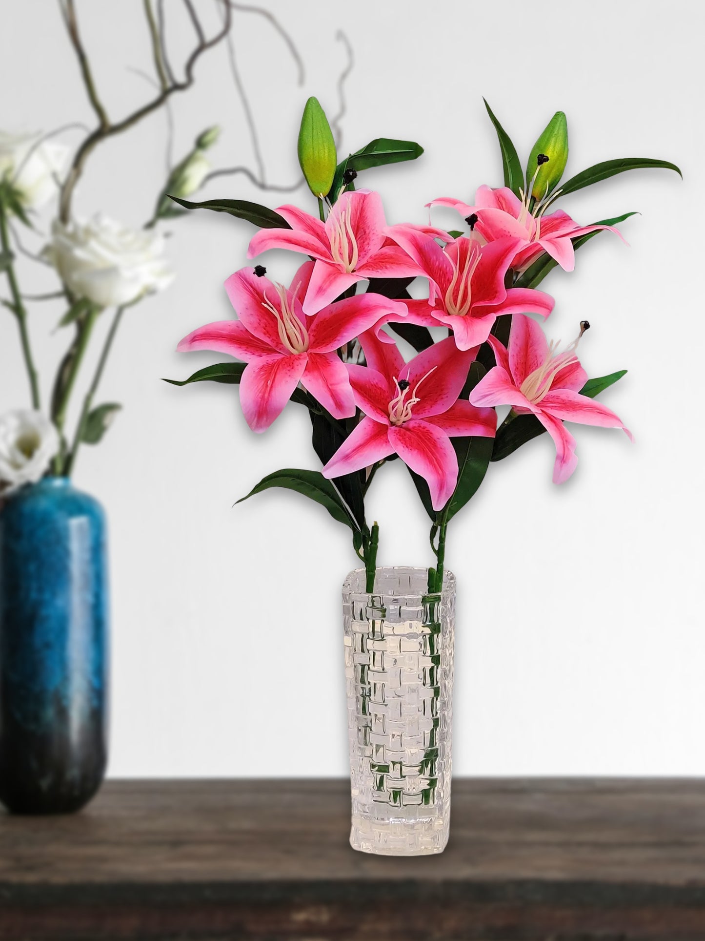 Enchanting Pink Artificial Lily Flower Stick: Timeless Elegance in Every Detail For Home Decor, Office Decor, Vae Filler, Gifting and many more, 3 Big flowers, 100 CM Long