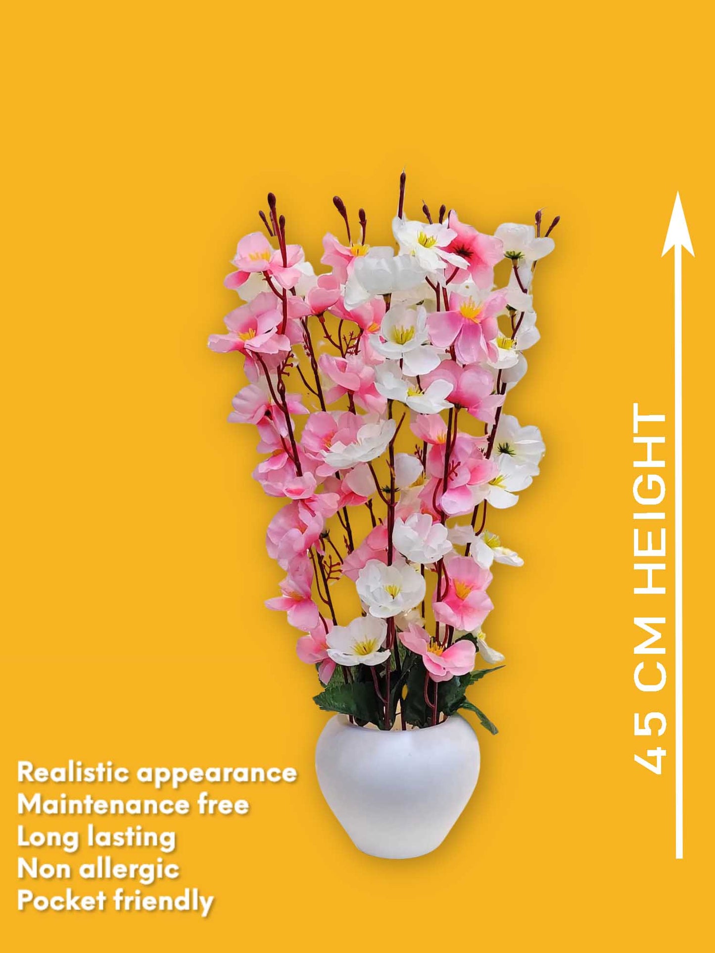 ARTSY® Artificial Flowers With Pot For Home Decoration, Office Decor Cherry Blossom combo, Lightpink White, 1 Piece