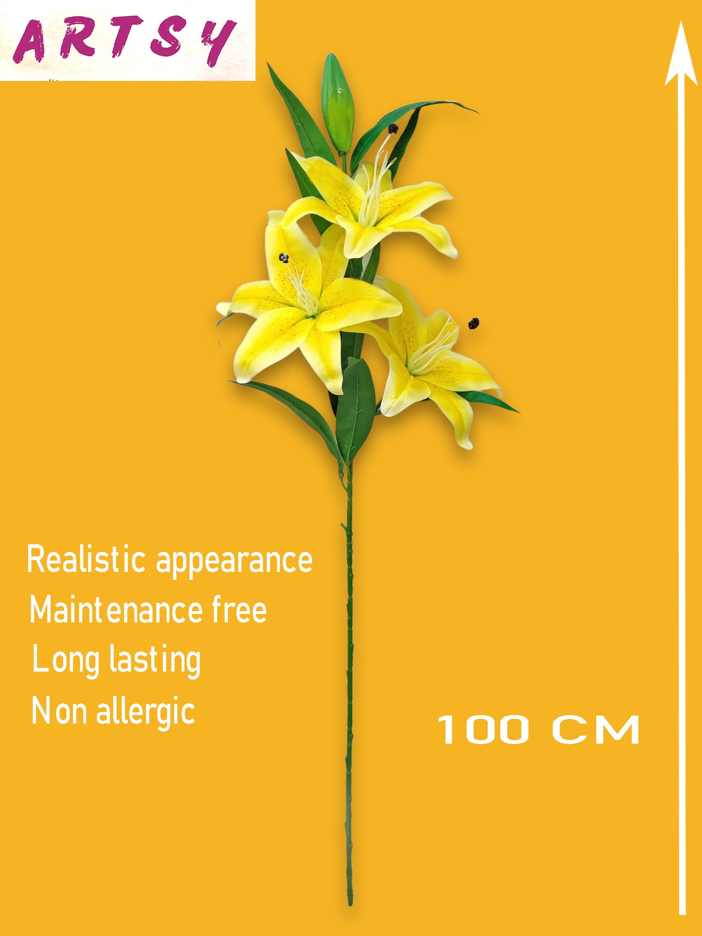 ARTSY® Sunny Splendor: Artificial Lily Flowers Stick - Vibrant Yellow Blooms For Home Decoration, Vase Filler, Office Décor, Gifting, DIY Craft, Pack of 1 Piece