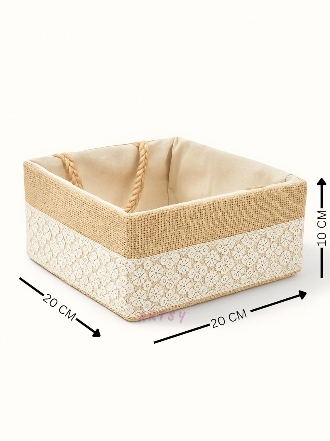 cream decorative gift basket dimensions 20 cm x 20 cm x 10 cm