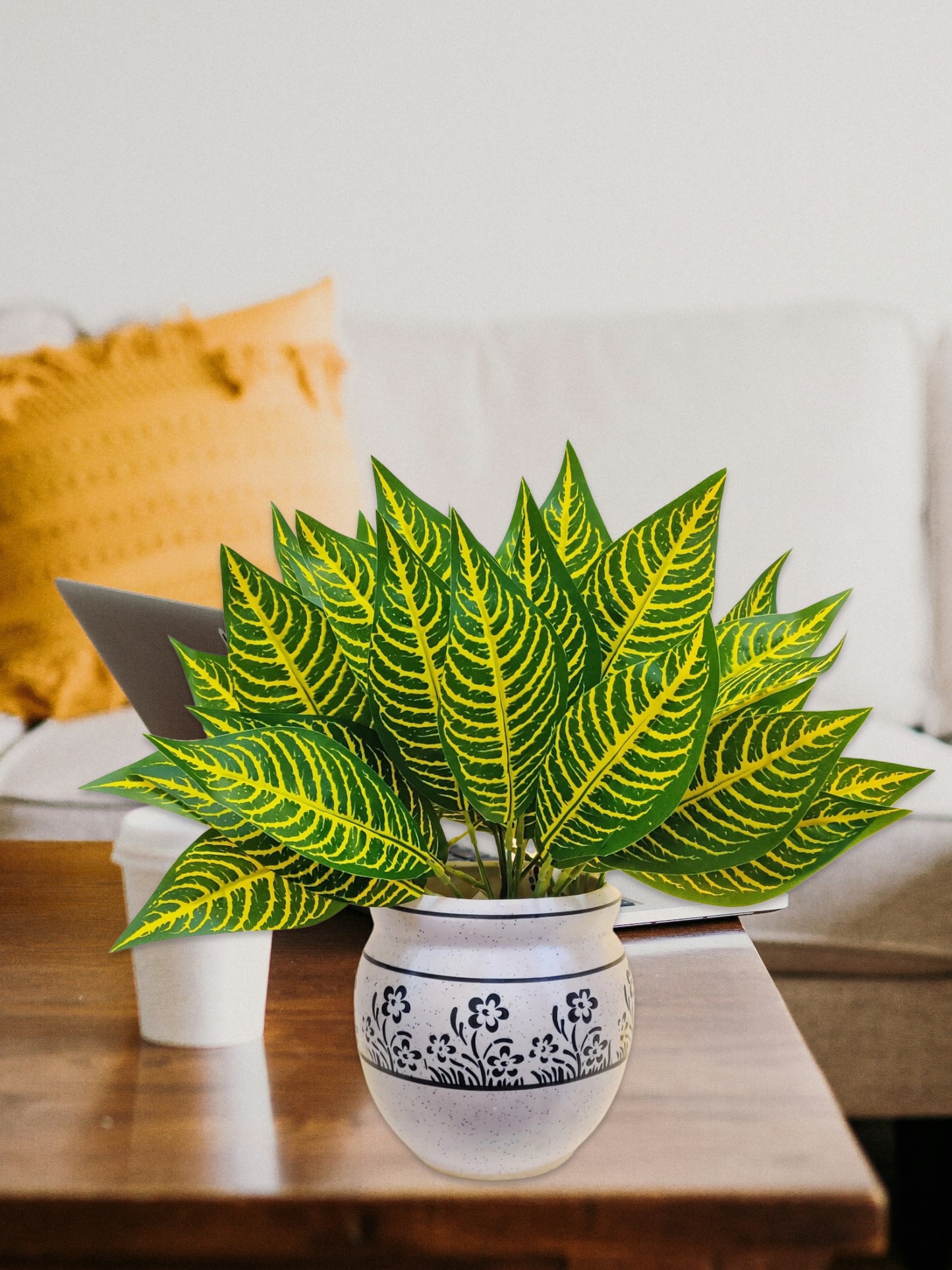 ARTSY Evergreen Elegance: Lifelike Artificial Plants for Timeless Interior Decor. Pack of 2 Pieces, Leaf Bunch for Home Decoration, for Vase, Without Vase, Yellow Green