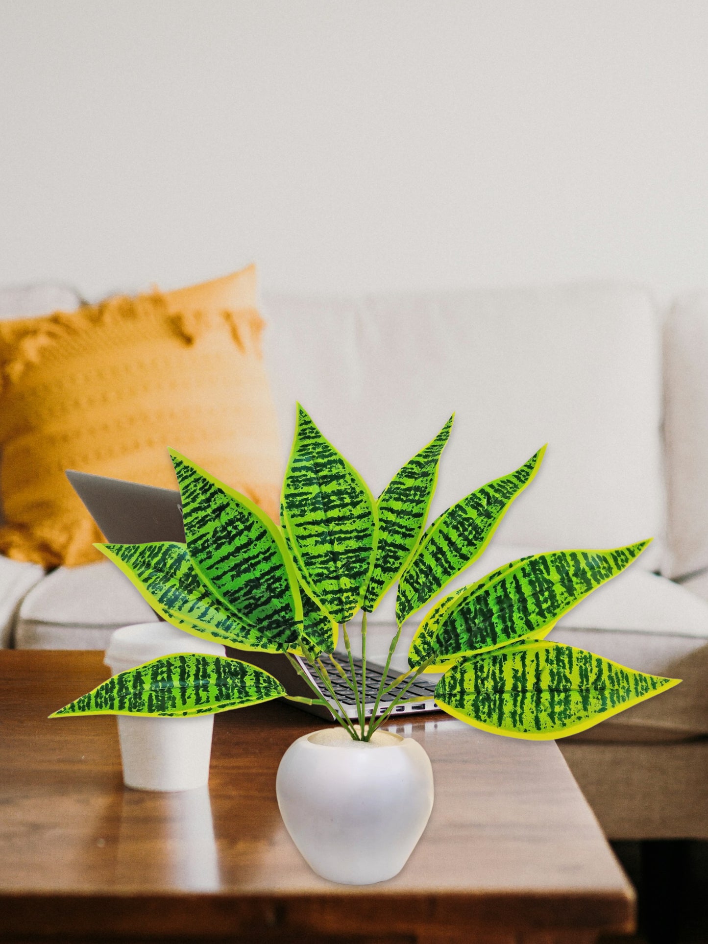 ARTSY® Artificial plants with pot for home decor, leaves, plants for pot/vase, home/office decor, gift, craft, artificial flowers with pot, combo, pack of 1 piece, 35 cm height, d green
