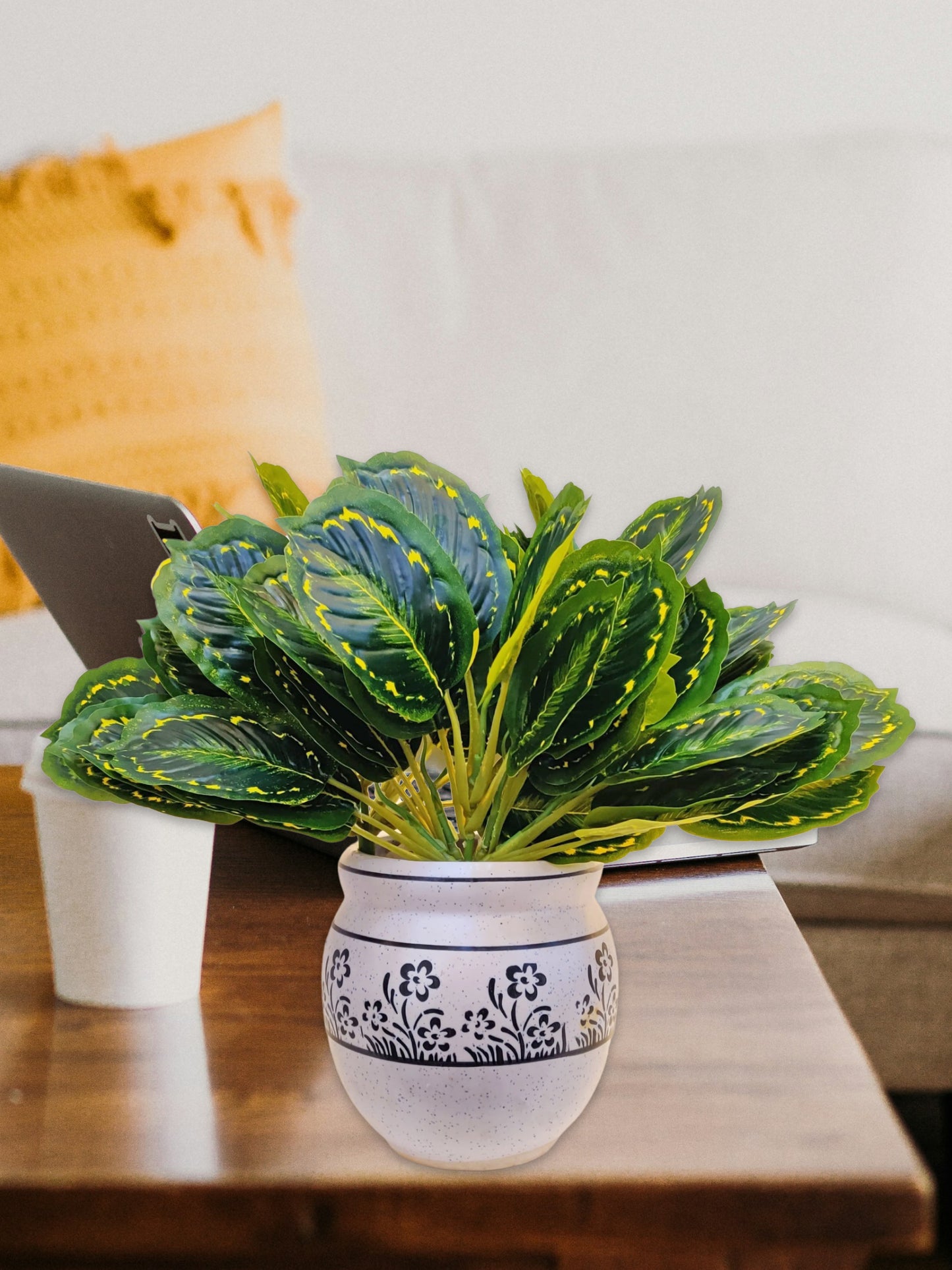 ARTSY Artificial plants for home decor, plant leaves bunch for pot/vase, home/office decor, gift, craft, artificial flowers, without vase, combo, pack 1 piece, 40 cm height, yellow mix