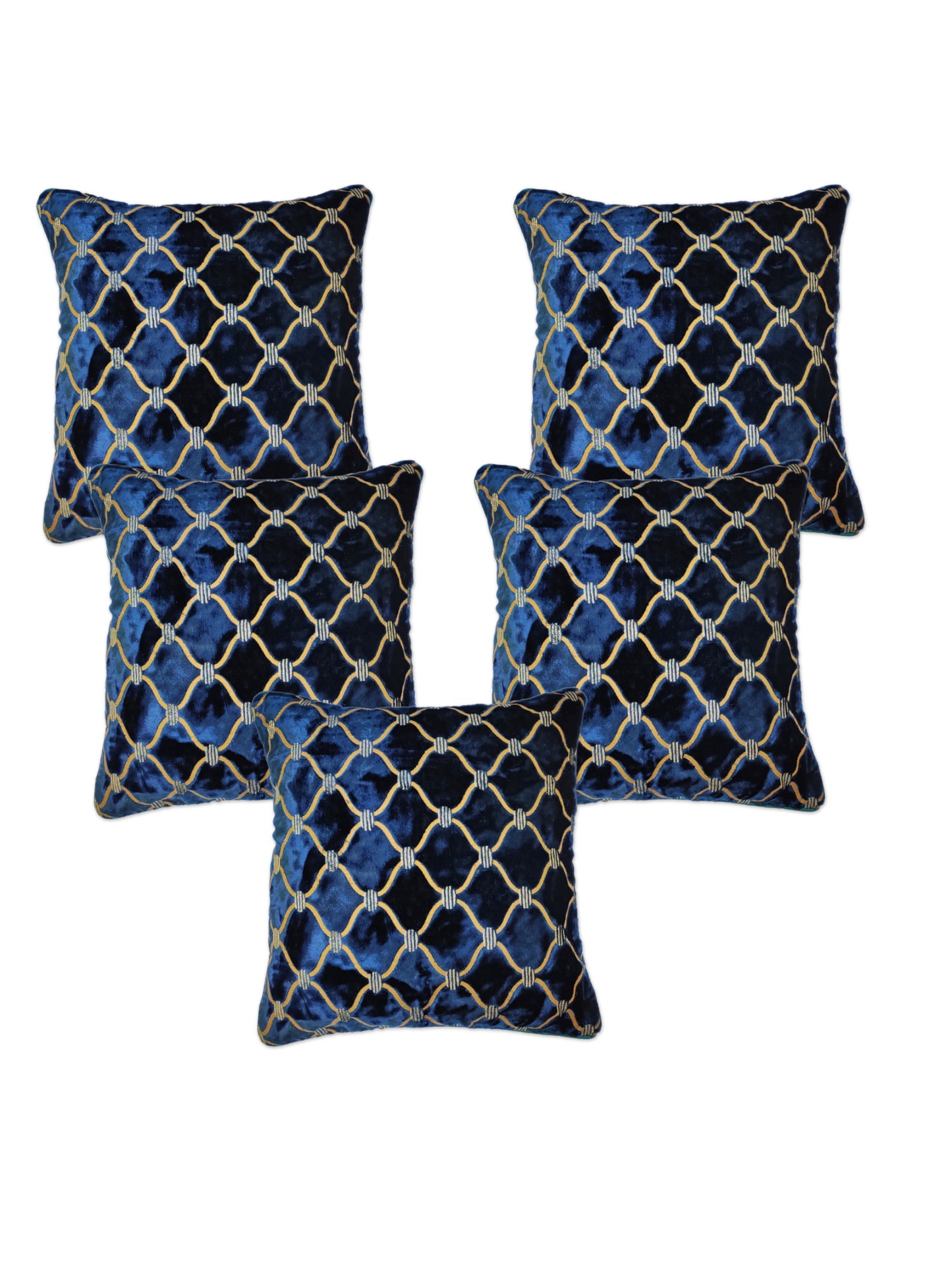 Set of 5 Luxurious Blue Velvet Cushion Covers – Elegance and Comfort Combined, 16 X 16 Inches