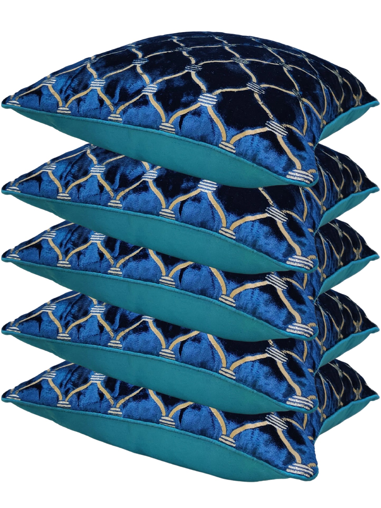 Set of 5 Luxurious Blue Velvet Cushion Covers – Elegance and Comfort Combined, 16 X 16 Inches