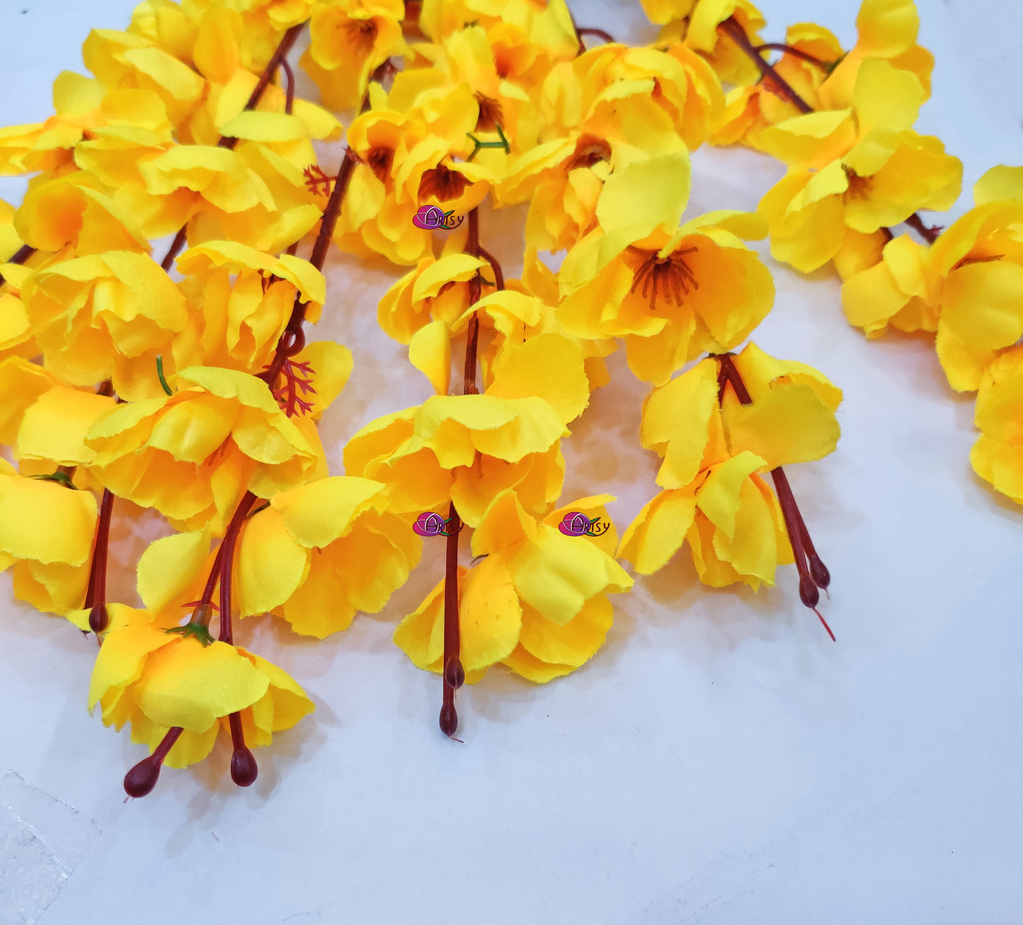 ARTSY® Artificial Flowers For Home Decoration Cherry Blossom Flower Bunch For Vase , Office Decor, Without VASE, Combo (Yellow Red , Pack of 2 Pieces)