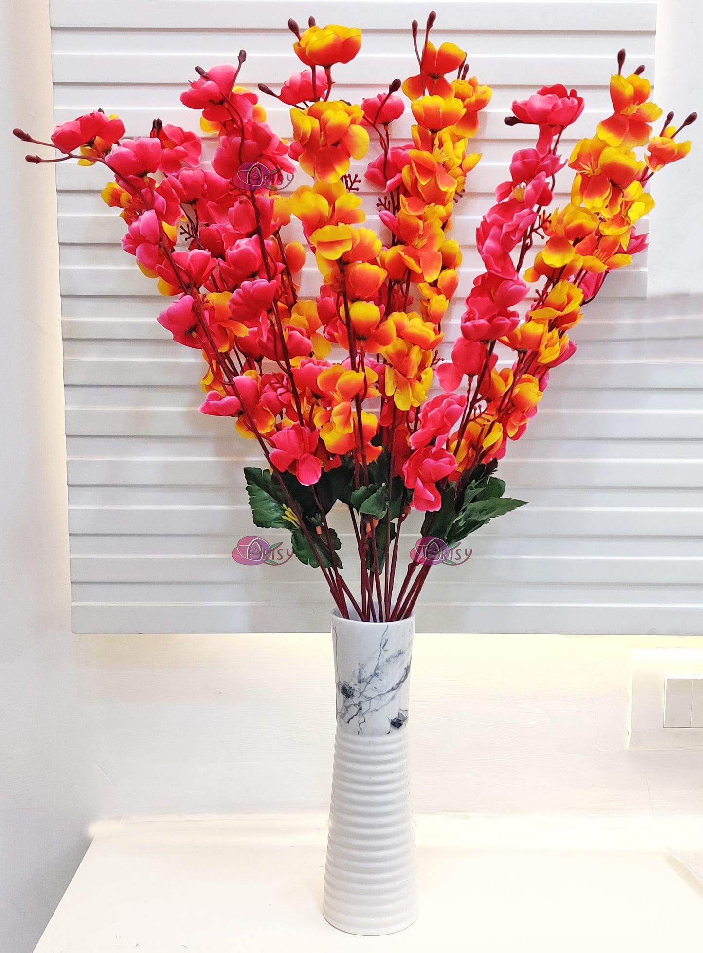ARTSY® Artificial Flowers For Home Decoration Cherry Blossom Flower Bunch For Vase , Office Decor, Without VASE, Combo ( Orange Pink , Pack of 2 Pieces)