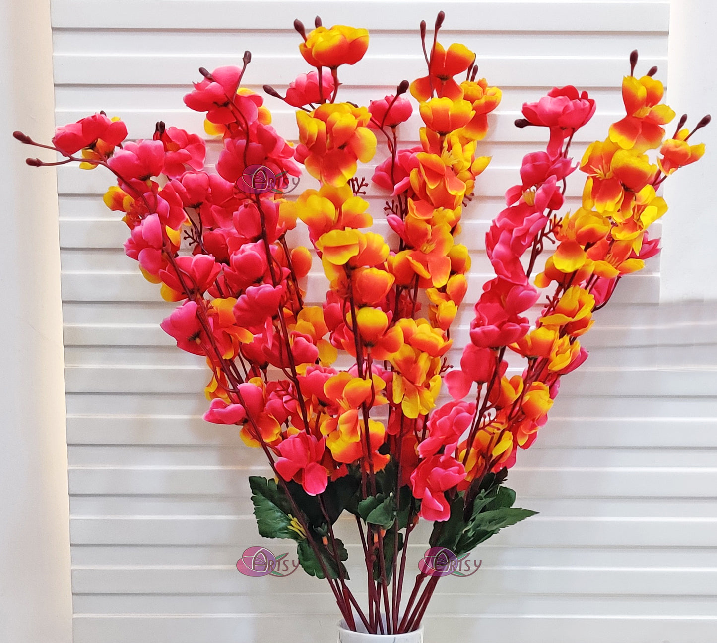 ARTSY® Artificial Flowers For Home Decoration Cherry Blossom Flower Bunch For Vase , Office Decor, Without VASE, Combo ( Orange Pink , Pack of 2 Pieces)