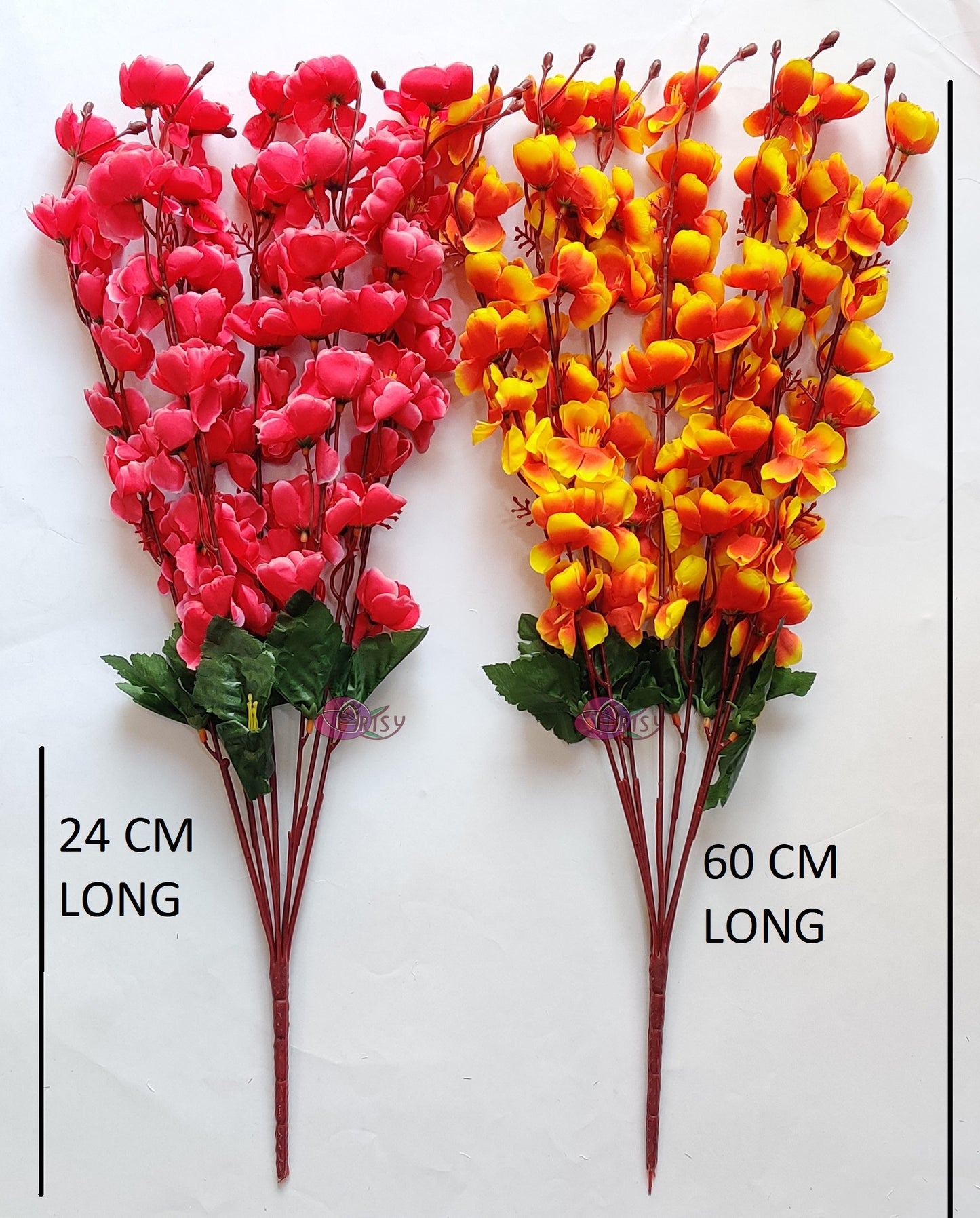 ARTSY® Artificial Flowers For Home Decoration Cherry Blossom Flower Bunch For Vase , Office Decor, Without VASE, Combo ( Orange Pink , Pack of 2 Pieces)