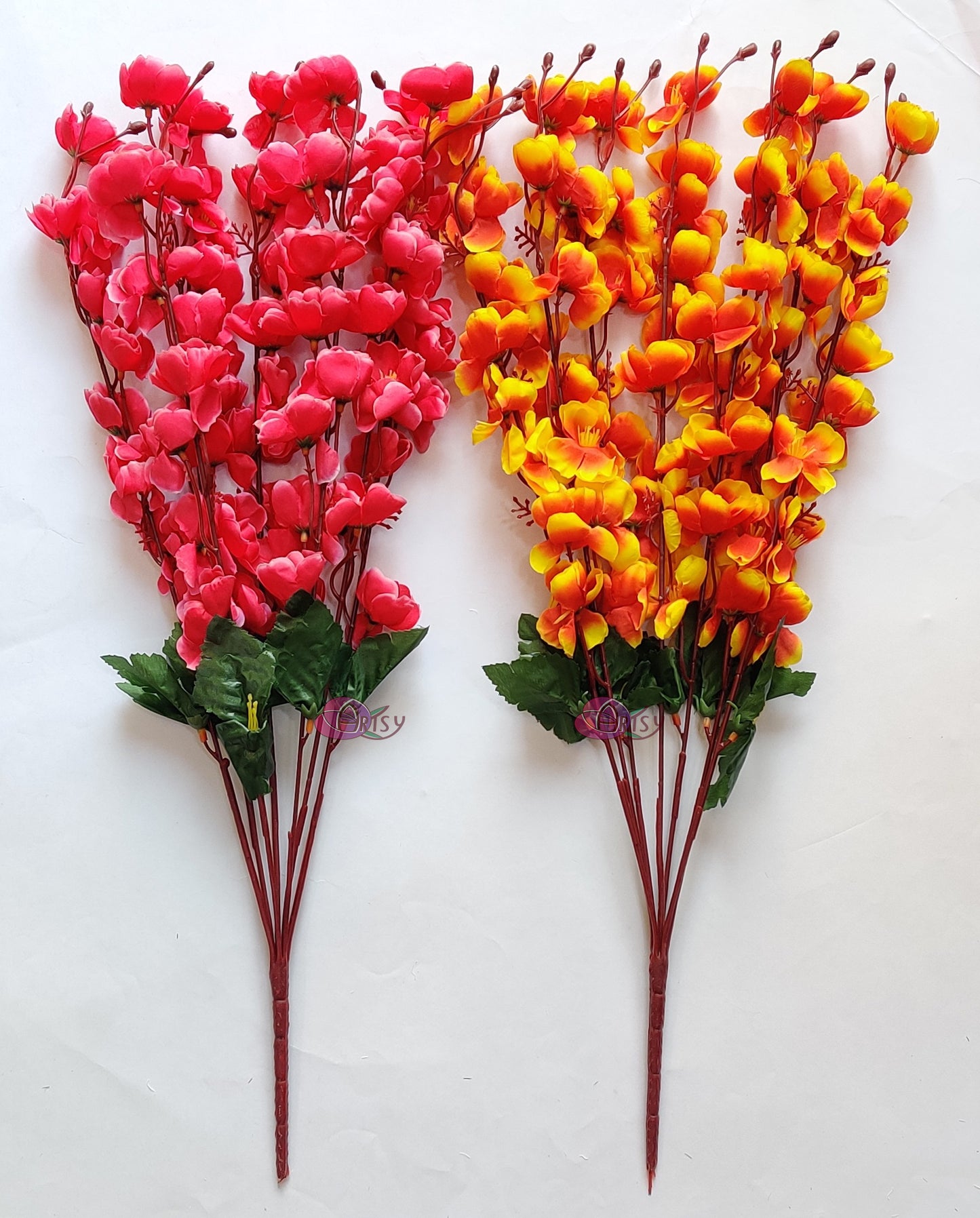 ARTSY® Artificial Flowers For Home Decoration Cherry Blossom Flower Bunch For Vase , Office Decor, Without VASE, Combo ( Orange Pink , Pack of 2 Pieces)