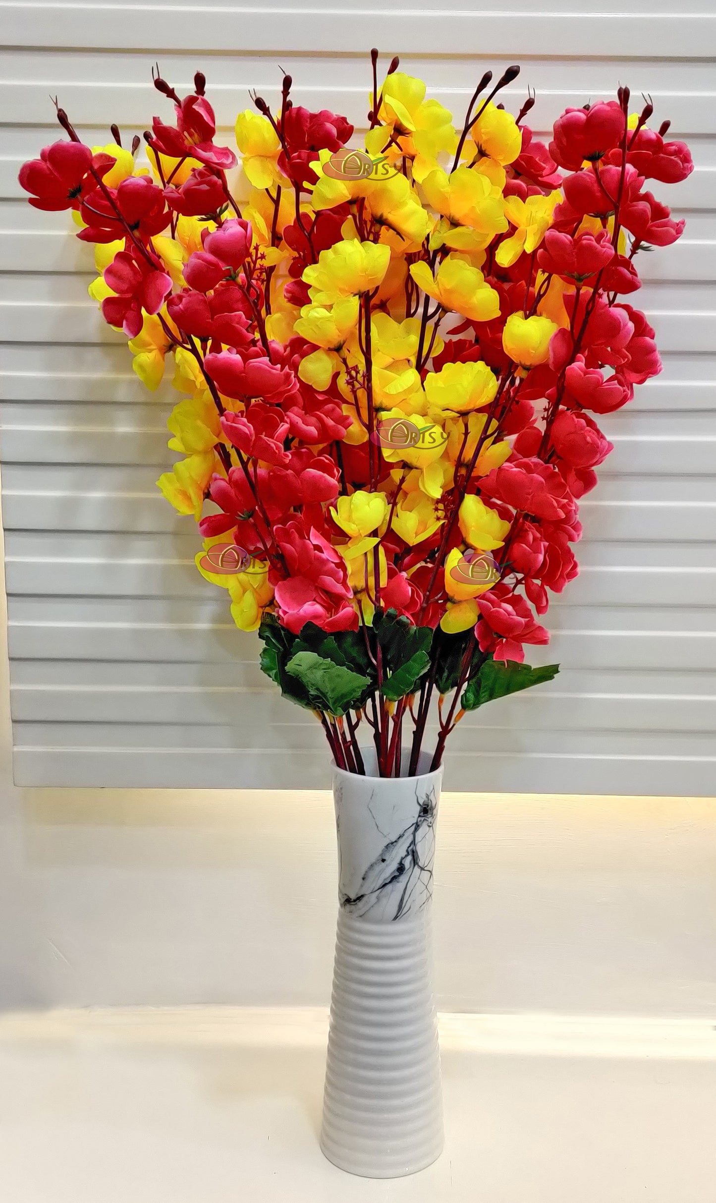 ARTSY® Artificial Flowers For Home Decoration Cherry Blossom Flower Bunch For Vase , Office Decor, Without VASE, Combo (Yellow Pink , Pack of 2 Pieces)