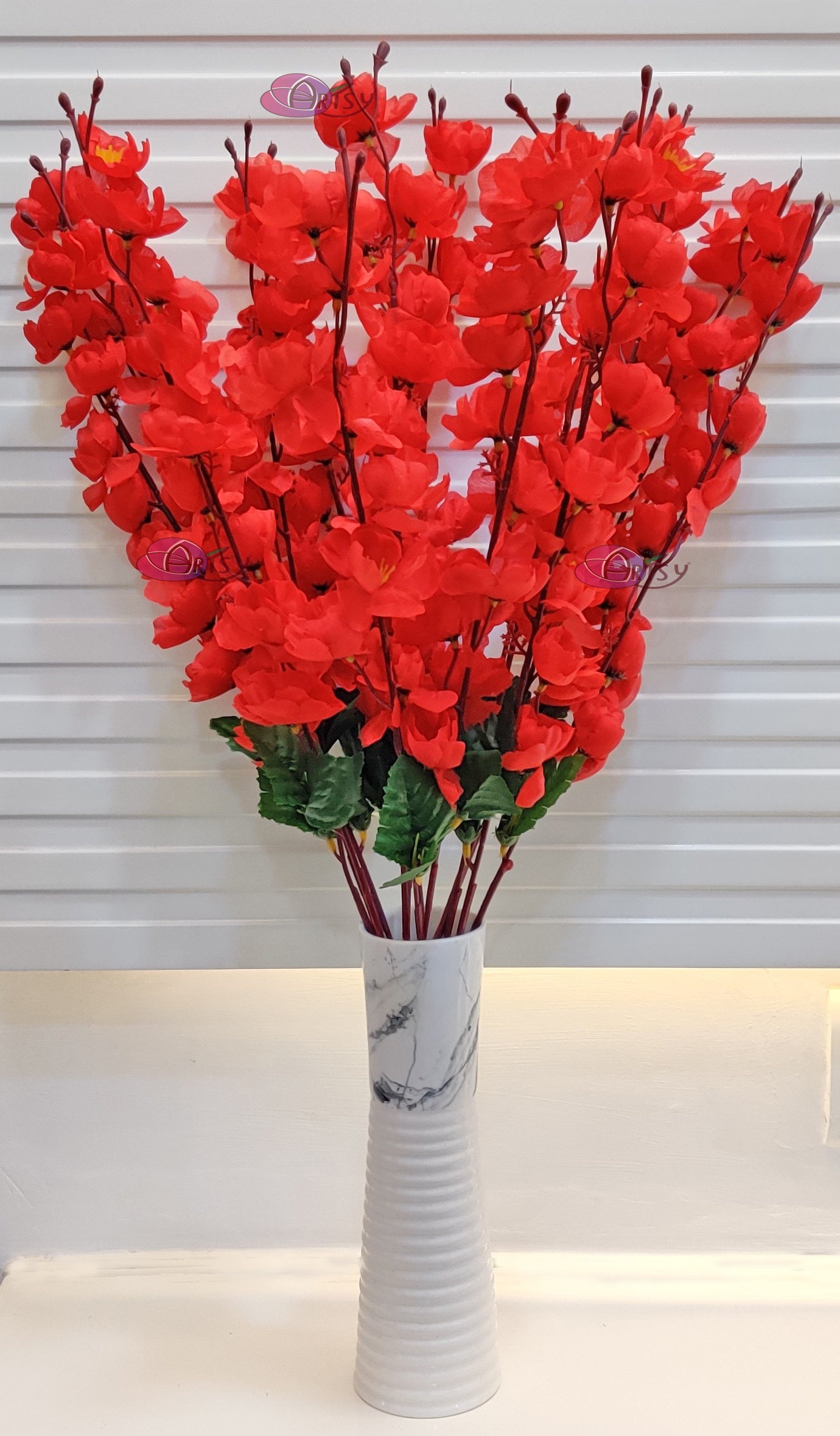 ARTSY® Artificial Flowers Home Decoration Cherry Blossom Flower Bunch, For Vase Office Decor | Without vase | Combo Red, Pack of 2 pieces