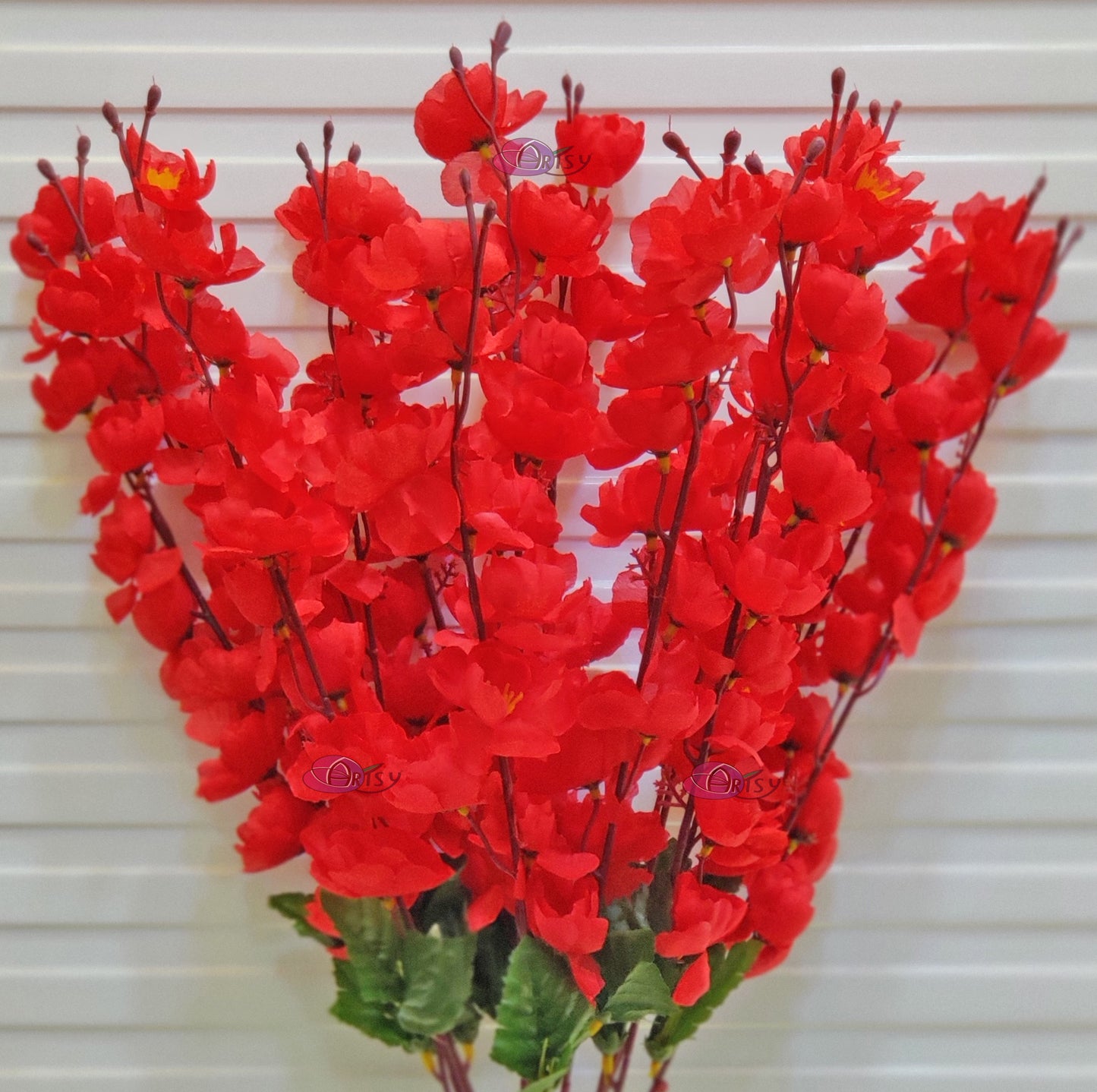 ARTSY® Artificial Flowers Home Decoration Cherry Blossom Flower Bunch, For Vase Office Decor | Without vase | Combo Red, Pack of 2 pieces