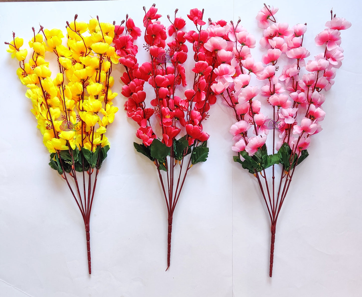 ARTSY® Artificial Flowers For Home Decoration Cherry Blossom Flower Bunch For Vase , Office Decor, Without VASE, Combo (White light pink , Pack of 3 Pieces)
