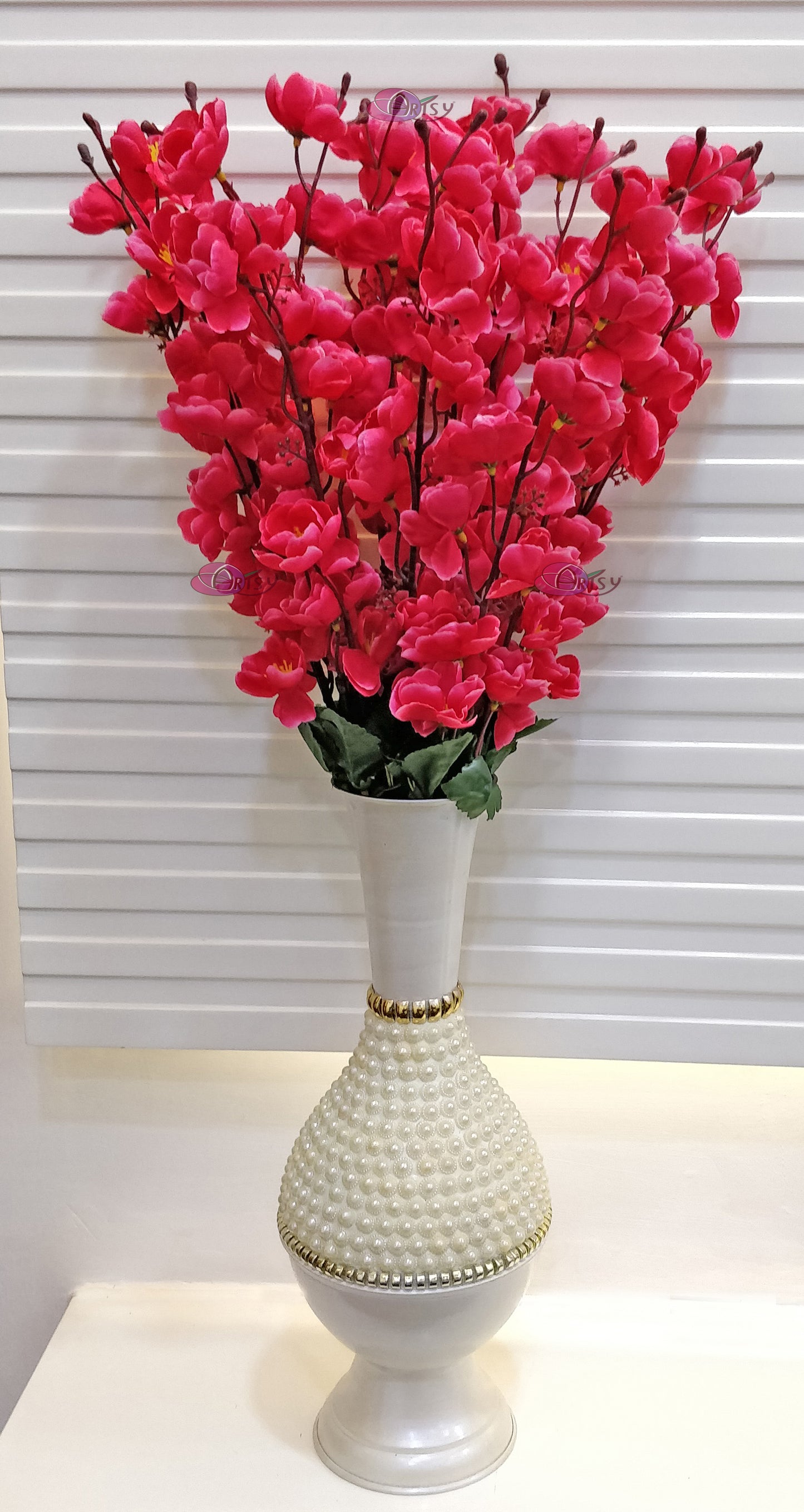 ARTSY® Artificial Flowers For Home Decoration Cherry Blossom Flower Bunch , Office Decor, Without VASE, Combo ( Pink , Pack of 2 Pieces)
