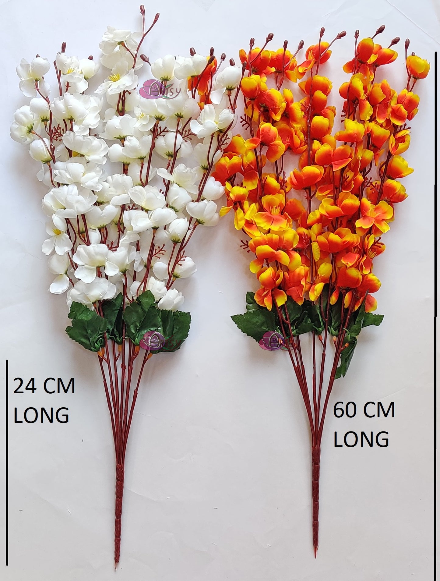 ARTSY® Artificial Flowers For Home Decoration cherry Blossom Flower Bunch For Vase White Orange Office Decor | Combo| PACK OF TWO| VASE NOT INCLUDED |