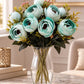 ARTSY Artificial Ranunculus Flower Bunch – White & Turquoise, 1 Pc