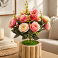 Luxury Artificial Rose Flower Arrangement with Rustic Wooden Pot for Home Decor, Pack of 1