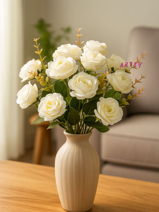 Real Touch White Rose Flower Bunch, Pack of 1 Piece