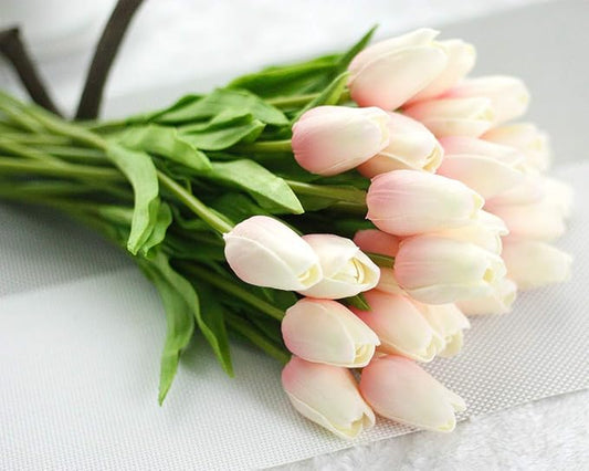 ARTSY® Artificial Tulip Flowers Bunch – Set of 5 Faux Flower Stems | Ideal for Living Room, Centerpiece, Gifting, craft, Real Touch Flower Bunch for Vase Decor, Home Styling, Events, Babypink