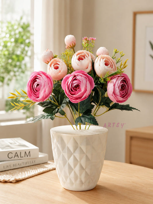 Elegant Artificial Ranunculus Flowers with Designer Pot – Pack of 1