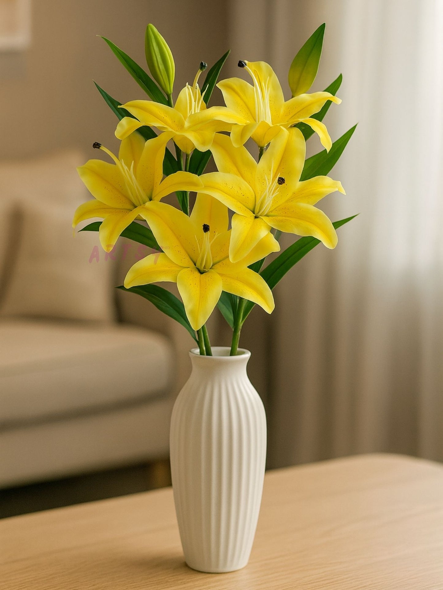 ARTSY Realistic Yellow Lily Flower Stem for Vase Arrangements & Décor