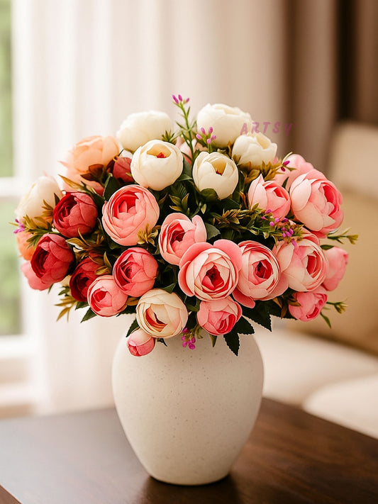 ARTSY Artificial Rose Flower Bunch Pack of 4 | Assorted Colors | Realistic Faux Flowers with Bendable Stems | 35 cm