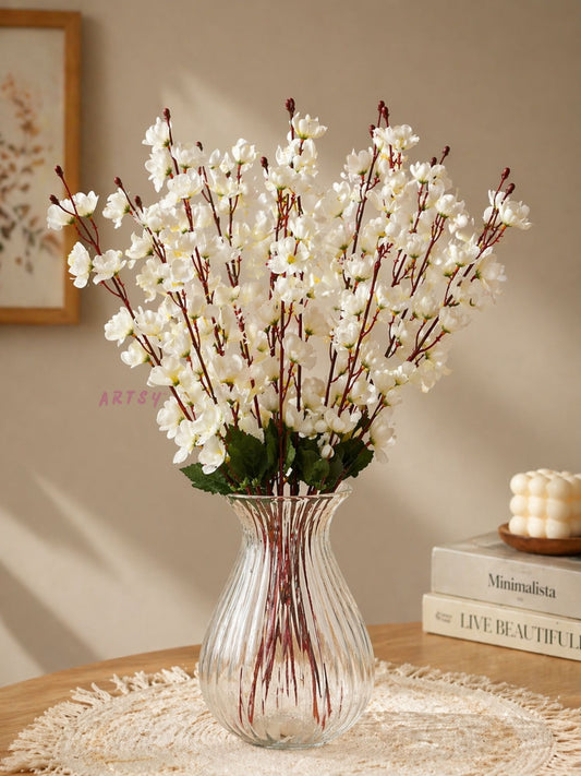 Artificial White Blossom Flower Stems for Home Decor | Luxury Faux Floral Arrangement, Pack of 2 Pieces