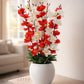 Elegant Red & White Artificial Blossom Flower Pot for Home Decor, Pack of 1