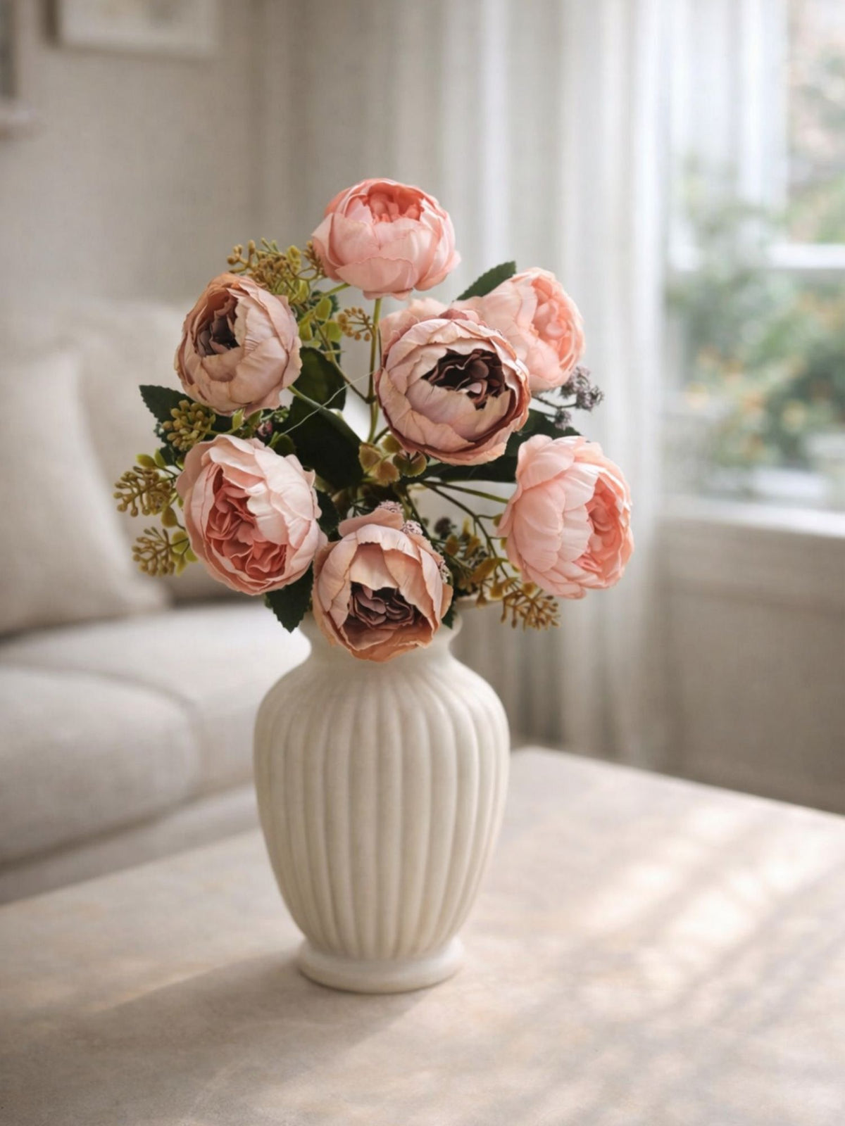 ARTSY Artificial Peony Flower Bunch – Realistic Handcrafted Faux Flowers for Home Décor, Wedding & Floral Arrangements