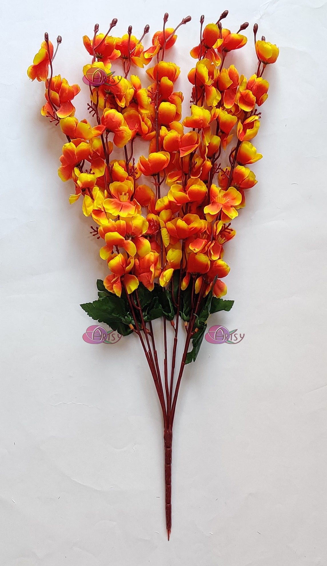 ARTSY® Lively Orange Artificial Cherry Blossom Flower Bunch - Radiant Floral Elegance For Home Decoration, Office Decor, Vase Filler, Without Vase, 55 Cm Long