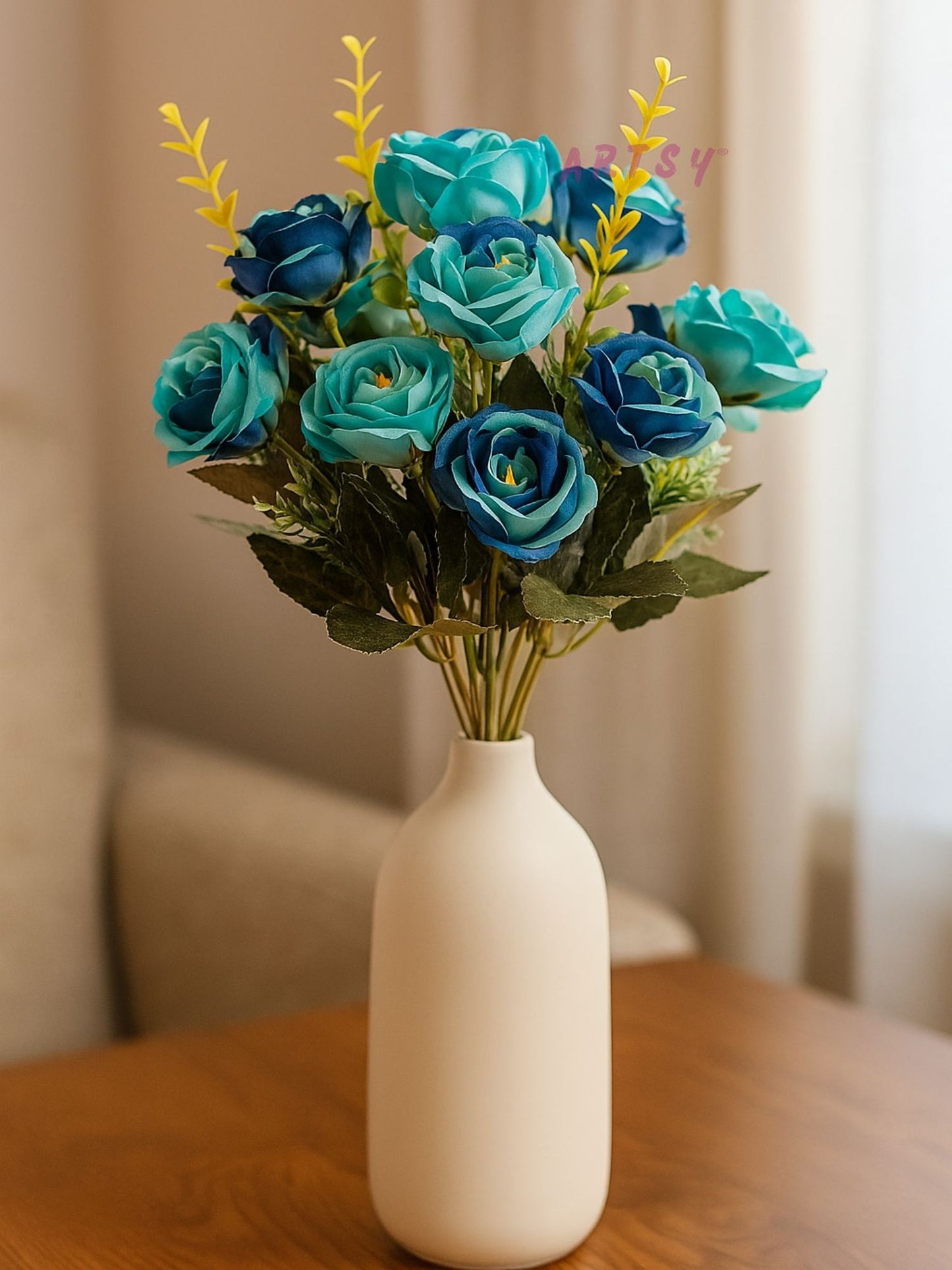 Elegant Artificial Rose Flower Bunch – Pack of 1, Blue