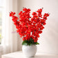 Artificial Red Blossom Flower Pot for Home Decor | Premium Decorative Floral Arrangement with White Pot