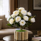 Elegant White Rose Artificial Flower Arrangement with Rustic Wooden Planter, Pack of 1