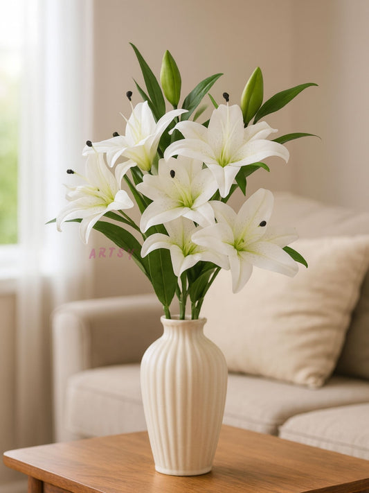 ARTSY Artificial White Lily Flower Stick for Vase Decoration & Home Décor