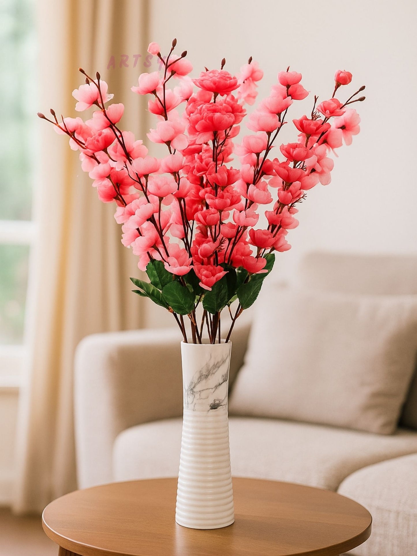 Artificial Flowers Cherry Blossom Flower Bunch | Without Vase Pack of 2