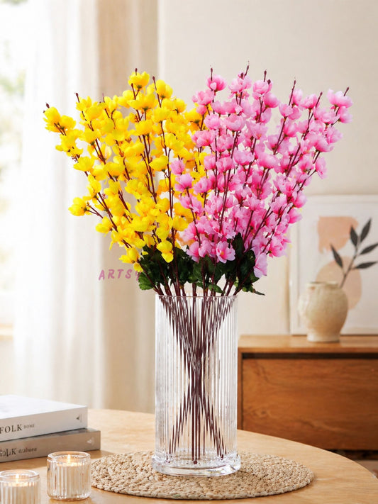 Artificial Cherry Blossom Flower Bunch – Pack of 2 | Decorative Faux Flowers for Home, Office & Gifting