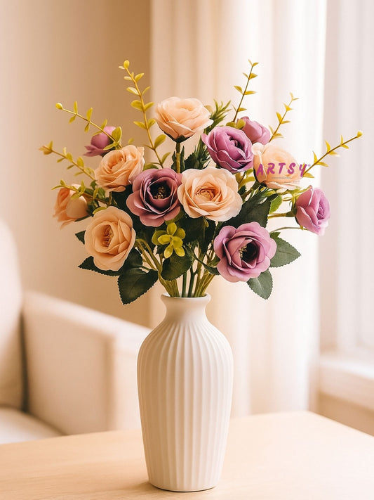 Artificial Rose Flower Bunch (Pack of 2) – Silk Faux Roses for Home, Wedding & Table Décor,  Purple