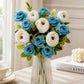 ARTSY Artificial Blue Rose & White Peony Flower Bunch Combo | Pack of 2 Fake Flowers for Home Decoration, Living Room, Office, Wedding & Table Decor