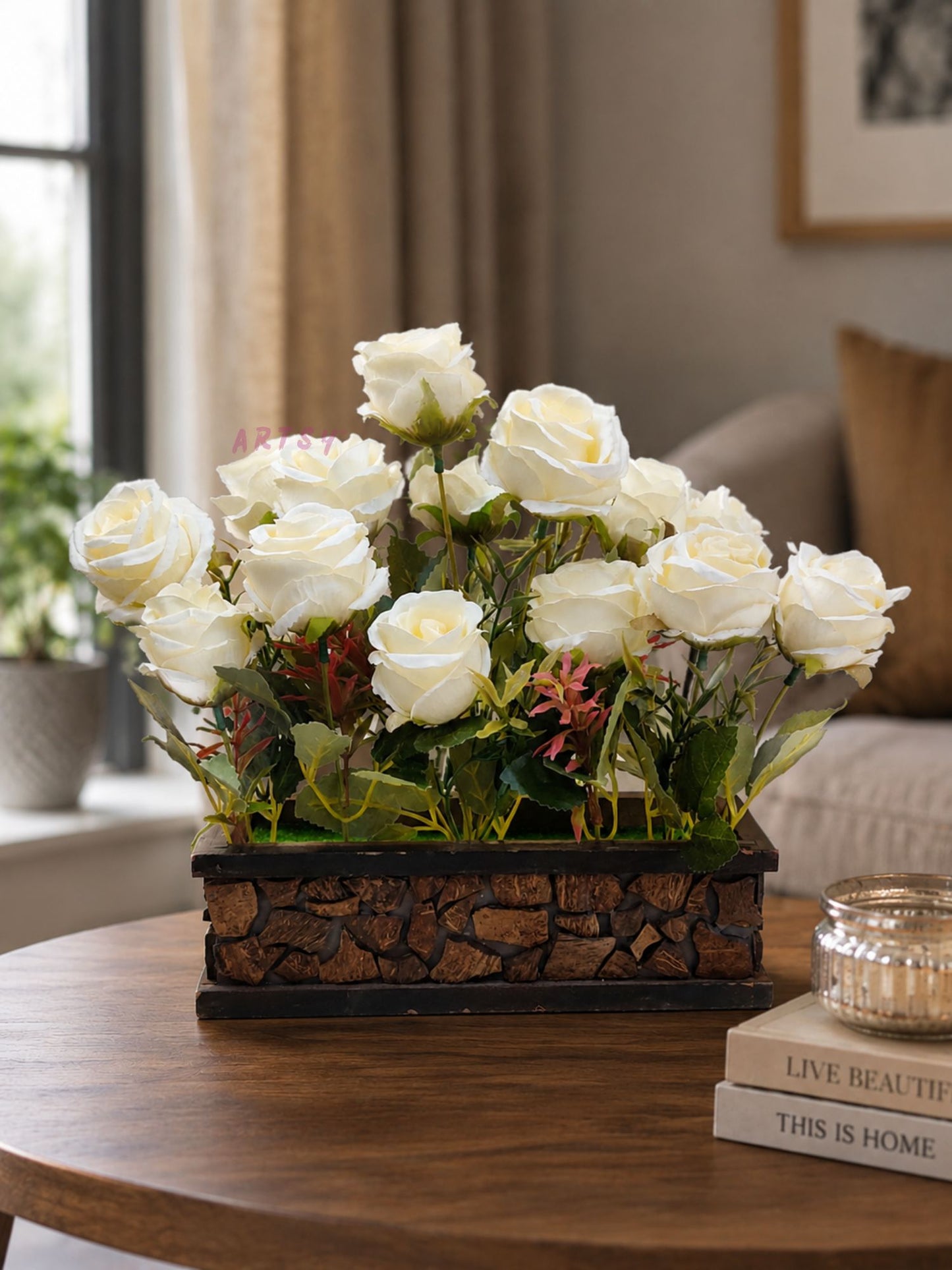 Elegant Artificial Flowers in Decorative Pot: Lifelike Beauty for Any Space