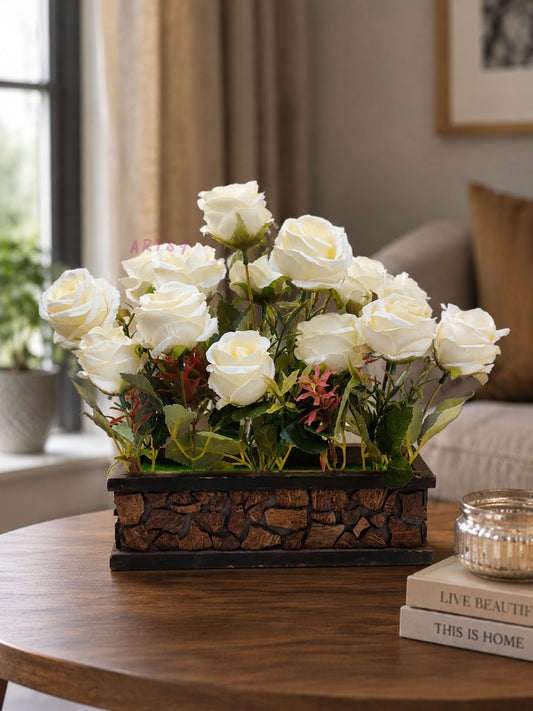 Elegant Artificial Flowers in Decorative Pot: Lifelike Beauty for Any Space